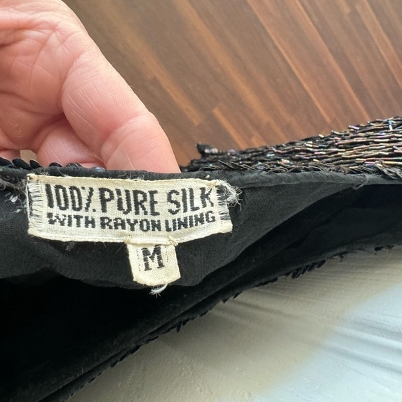 Vintage 100% Silk 3/4 Length Beaded Sequin Fringe Dress Size Medium - Picture 5 of 5